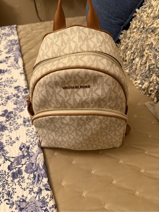 Michael Kors Handbags - Michael Kors Cream & Brown Signature Mini Backpack